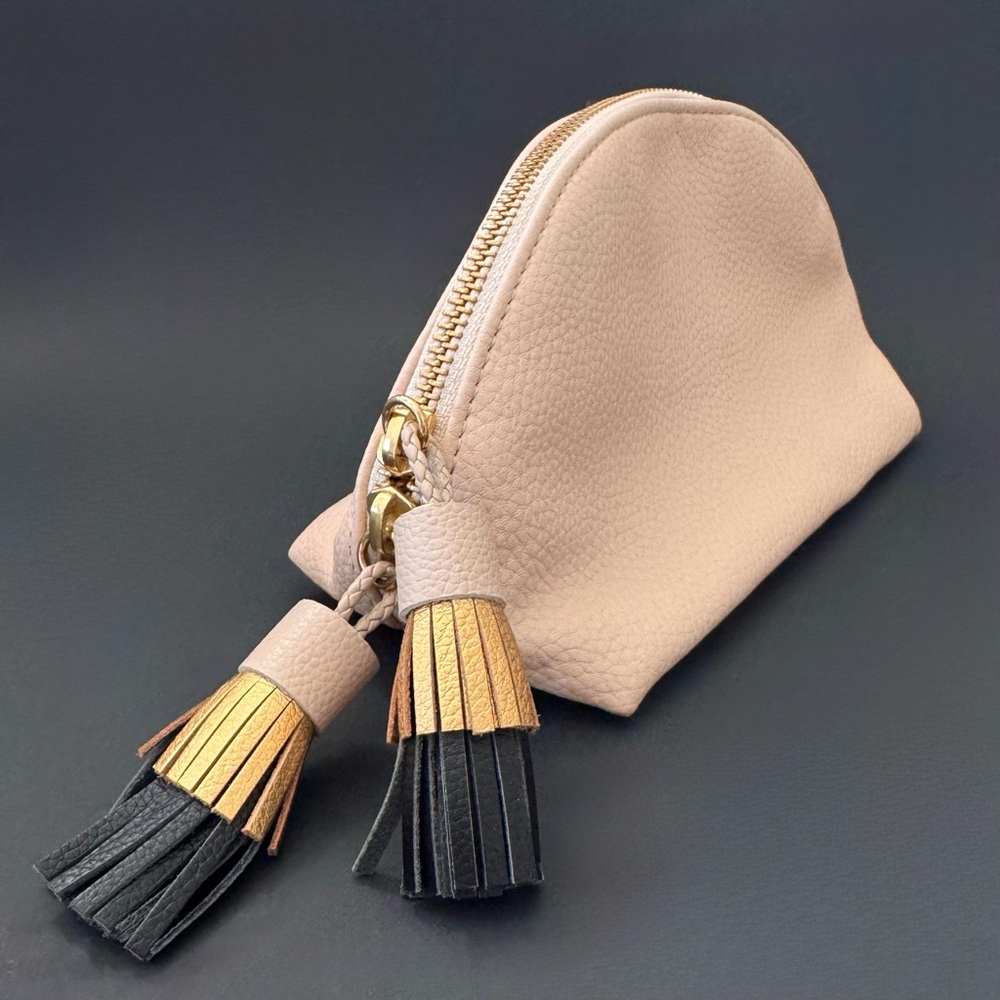 Anthropologie Dome Cosmetic Pouch Blush Pink Pebbled Vegan Leather Large Tassels - Picture 6 of 11